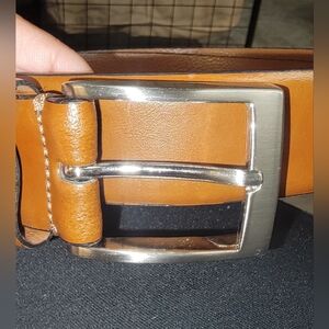 Joseph Abboud Men's Tan Leather Belt with Silver Buckle Size 34/85